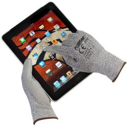 Touch Screen Gray PU Palm Coated Speckle Gray HPPE Gloves