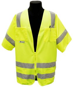 ANSI Class III Solid Fabric Safety Vest - Lime - Front