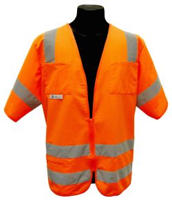 ANSI Class III Solid Fabric Safety Vest - Orange - Front