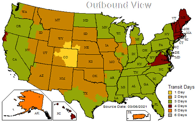 UPS Ground Time In Transit Map